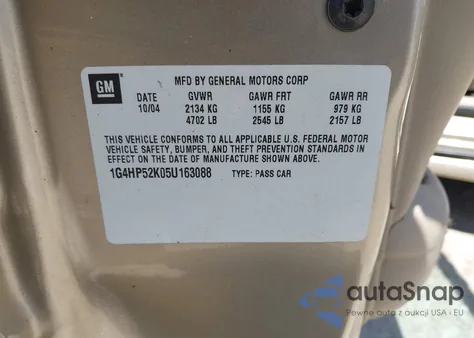 2005 Buick Lesabre Custom из США, поврежденный, VIN 1G4HP52K05U163088